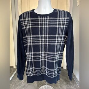 Express Navy Plaid Preppy‎ Crewneck Sweater